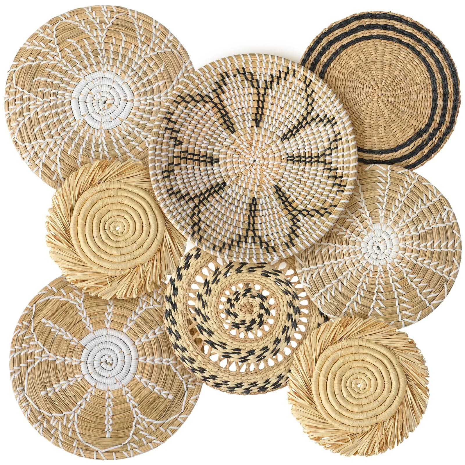 Xuhal 8 Pcs Boho Wall Basket Decor Set 17.8 cm - 32 cm | Hand-Woven Natural Aesthetic — Groovy