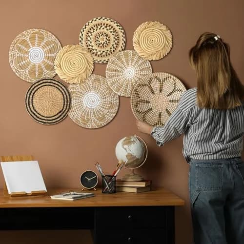 Xuhal 8 Pcs Boho Wall Basket Decor Set 17.8 cm - 32 cm | Hand-Woven Natural Aesthetic thumbnail 2