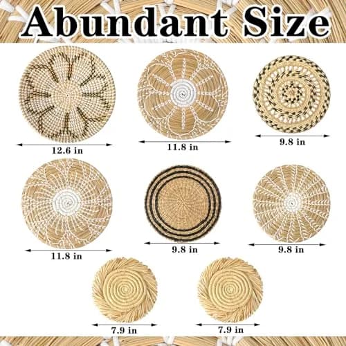 Xuhal 8 Pcs Boho Wall Basket Decor Set 17.8 cm - 32 cm | Hand-Woven Natural Aesthetic thumbnail 4