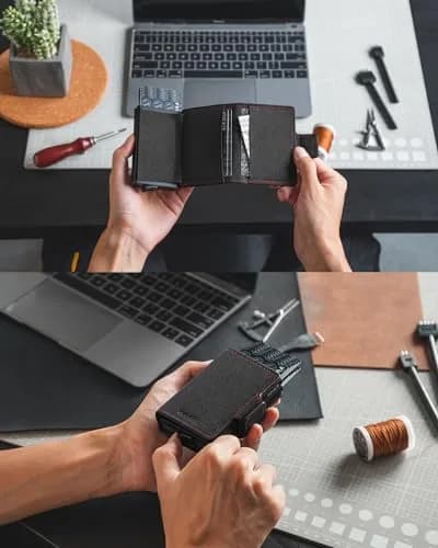 VULKIT Automatic Pop Up Double Card Holder RFID Blocking Leather Magnetic Wallet 14 Card Capacity (Dark Grey) thumbnail 4