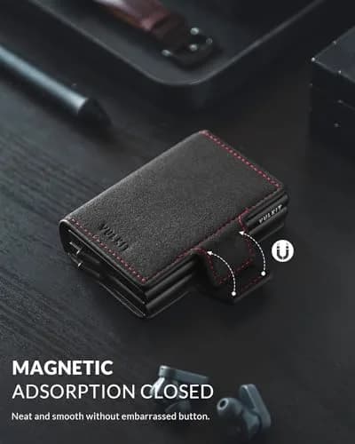 VULKIT Automatic Pop Up Double Card Holder RFID Blocking Leather Magnetic Wallet 14 Card Capacity (Dark Grey) thumbnail 5