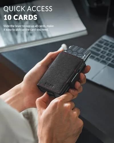 VULKIT Automatic Pop Up Double Card Holder RFID Blocking Leather Magnetic Wallet 14 Card Capacity (Dark Grey) thumbnail 2