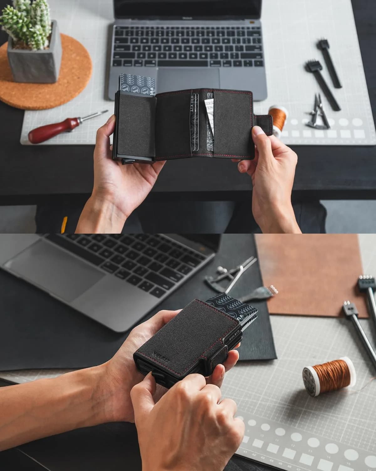 VULKIT Automatic Pop Up Double Card Holder RFID Blocking Leather Magnetic Wallet 14 Card Capacity (Dark Grey) - view 4