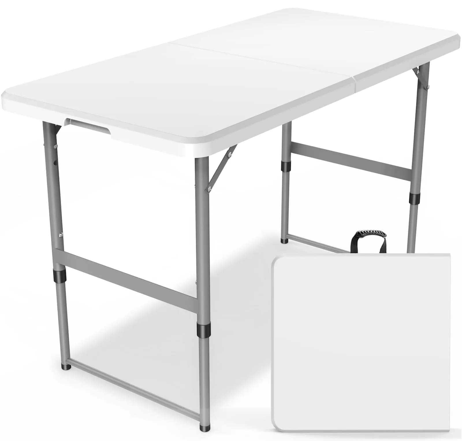 VTOY 4FT Folding Table | Heavy Duty Indoor Outdoor with Carry Handle (4FT, White) — 4FT
