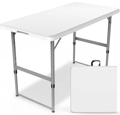VTOY 4FT Folding Table | Heavy Duty Indoor Outdoor with Carry Handle (4FT, White) thumbnail 1