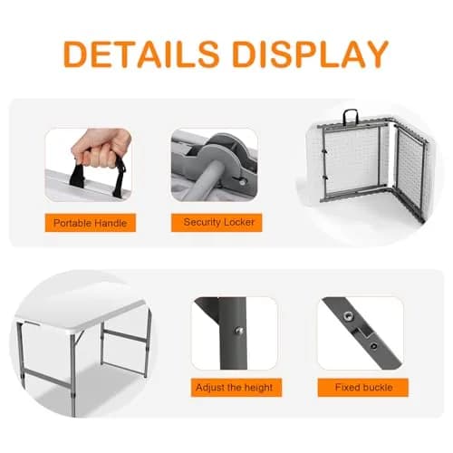 VTOY 4FT Folding Table | Heavy Duty Indoor Outdoor with Carry Handle (4FT, White) thumbnail 4