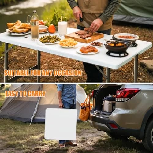 VTOY 4FT Folding Table | Heavy Duty Indoor Outdoor with Carry Handle (4FT, White) thumbnail 5