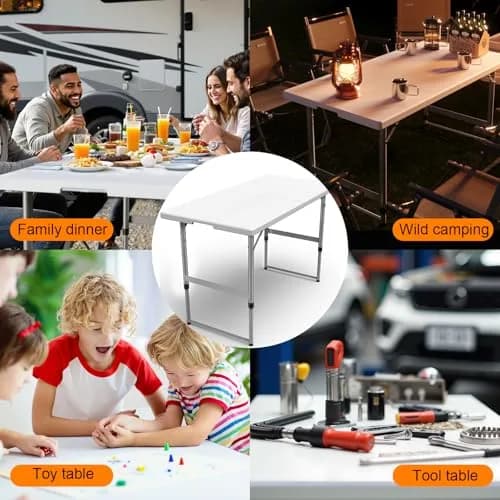 VTOY 4FT Folding Table | Heavy Duty Indoor Outdoor with Carry Handle (4FT, White) thumbnail 7