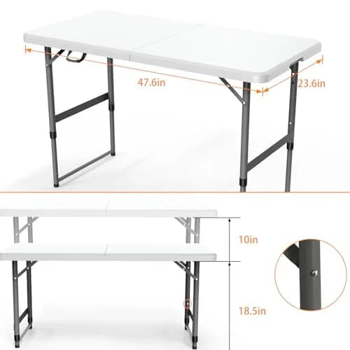 VTOY 4FT Folding Table | Heavy Duty Indoor Outdoor with Carry Handle (4FT, White) thumbnail 3