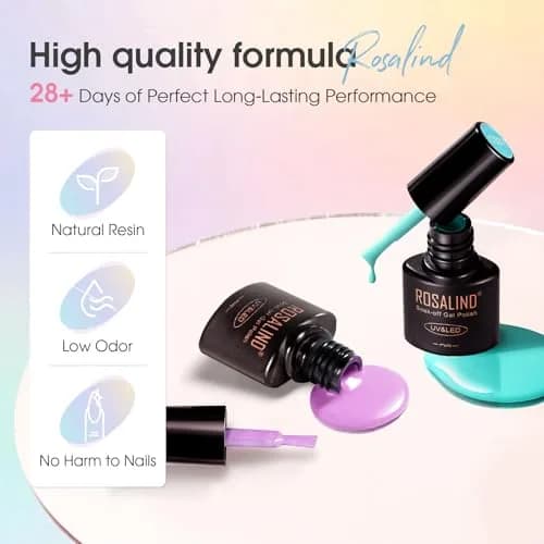 ROSALIND 30PCS Pastel Gel Nail Polish Set, 5ml (0.17 Fl Oz) Each | 26 Bright Neon Colors with Base & Glitter Top Coats thumbnail 4