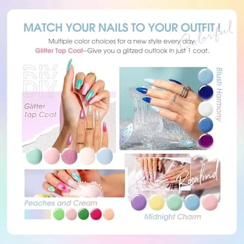 ROSALIND 30PCS Pastel Gel Nail Polish Set, 5ml (0.17 Fl Oz) Each | 26 Bright Neon Colors with Base & Glitter Top Coats thumbnail 5