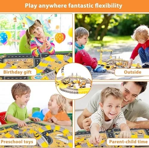 KEXBOVT Construction Race Tracks for Kids, 305 pcs, 2 Electric Cars | DIY Flexible Track Toys Set for Boys & Girls 4-8 thumbnail 5