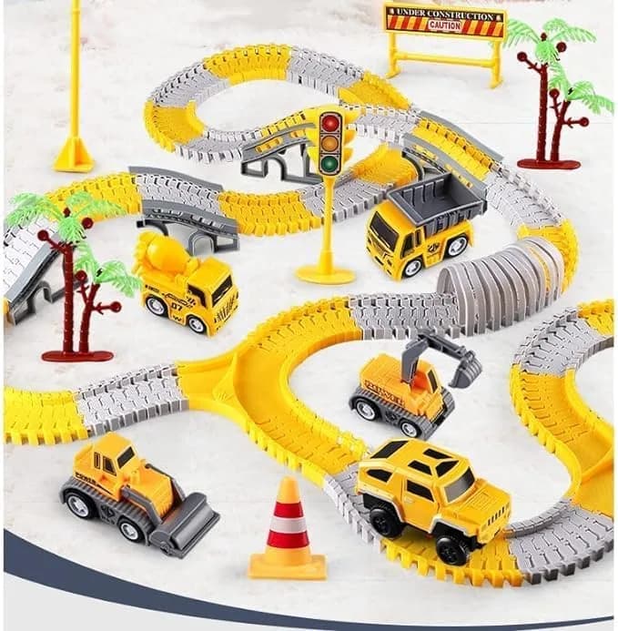 KEXBOVT Construction Race Tracks for Kids, 305 pcs, 2 Electric Cars | DIY Flexible Track Toys Set for Boys & Girls 4-8 thumbnail 3