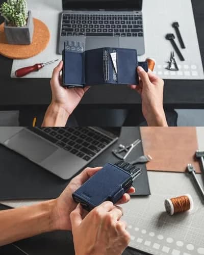 VULKIT Credit Card Holder RFID Blocking Leather Wallet 11cm | Auto Pop-Up Double Card Case thumbnail 4