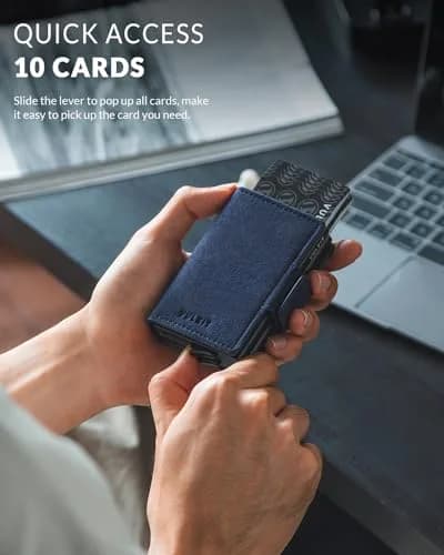 VULKIT Credit Card Holder RFID Blocking Leather Wallet 11cm | Auto Pop-Up Double Card Case thumbnail 2
