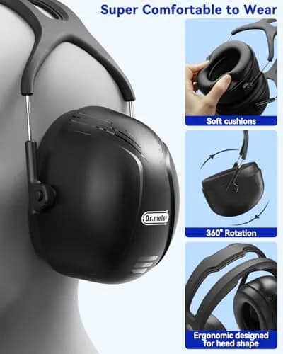 Dr.meter Large Noise Cancelling Headphones for Adults, 35dB SNR | Adjustable Headband & Double-Certified Safety thumbnail 3