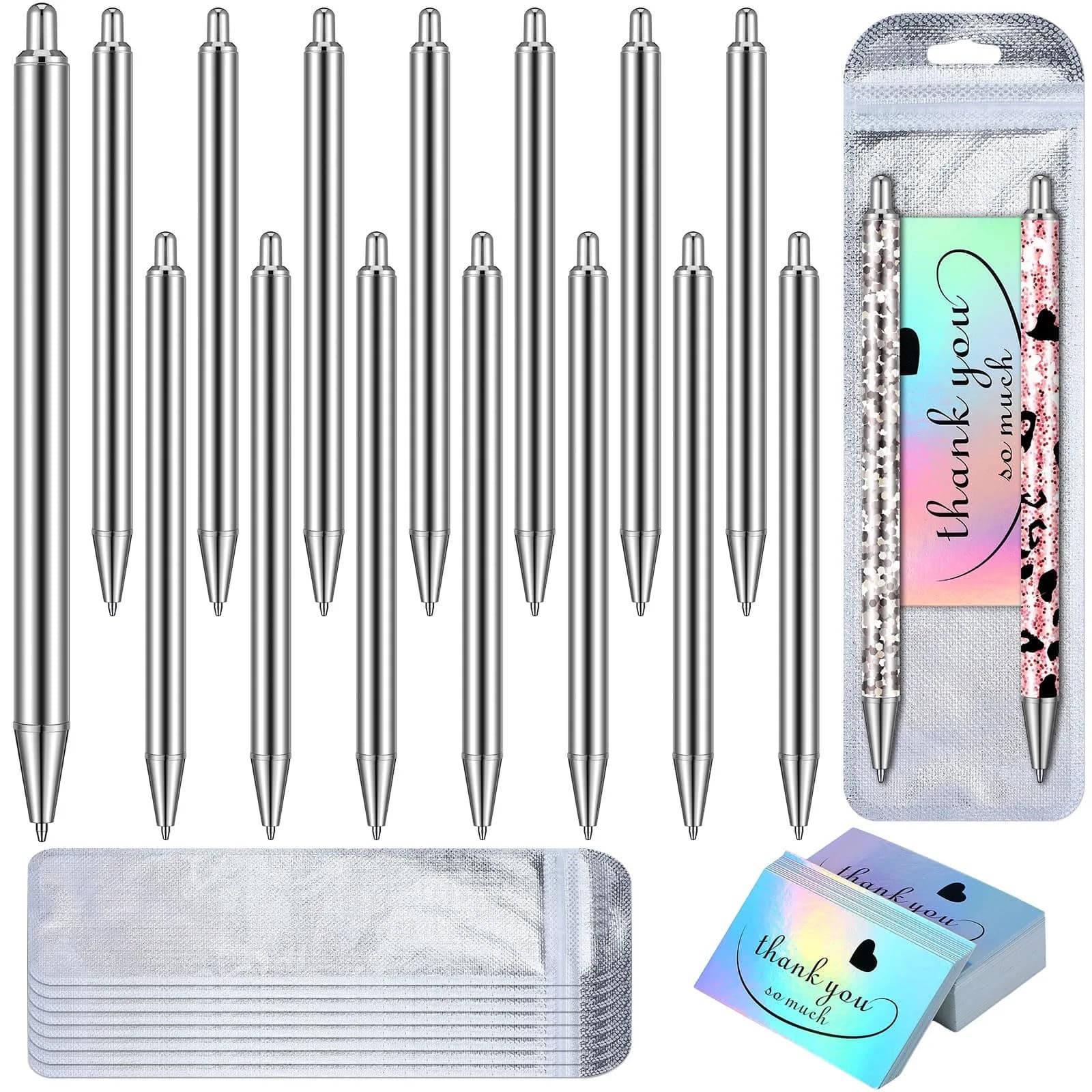 Qilery 25 Set Stainless Steel Blank Epoxy Pens | Smooth Ink Flow for DIY Crafts — Black