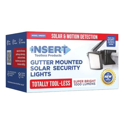 INSERT TOOLLESS PRODUCTS Solar Security Light 1,000 Lumens | Tool-Free Gutter Mount, Motion-Activated, Black thumbnail 8