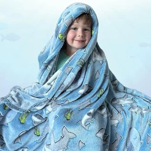 Blanket Buddies Glow in The Dark Shark Fleece Throw Blanket 127cm x 152cm (50" x 60") | Soft, Lightweight, Warm for Boys & Girls thumbnail 2