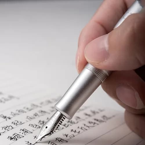 HONG DIAN M1 Fountain Pen Fine Nib Aluminium Short Travel Pen | Elegant Submarine Shape, Silver thumbnail 9