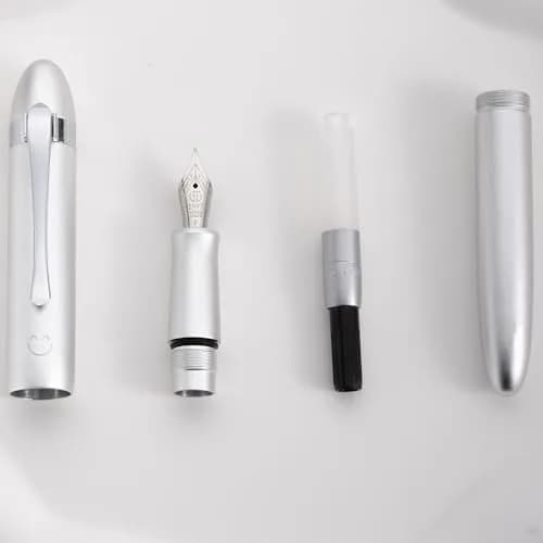 HONG DIAN M1 Fountain Pen Extra Fine Nib, Silver Submarine Shape Aluminium Pocket Travel Pen | Smooth Ink Flow Writing Instrument thumbnail 5