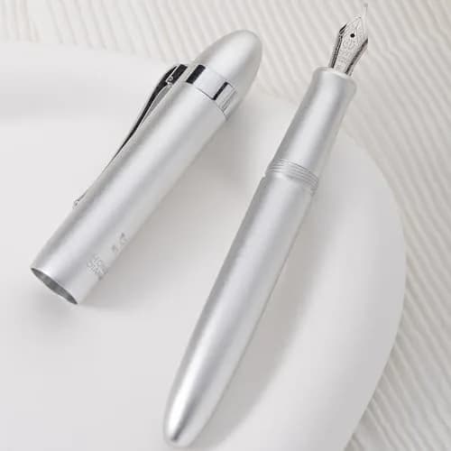 HONG DIAN M1 Fountain Pen Extra Fine Nib, Silver Submarine Shape Aluminium Pocket Travel Pen | Smooth Ink Flow Writing Instrument thumbnail 4