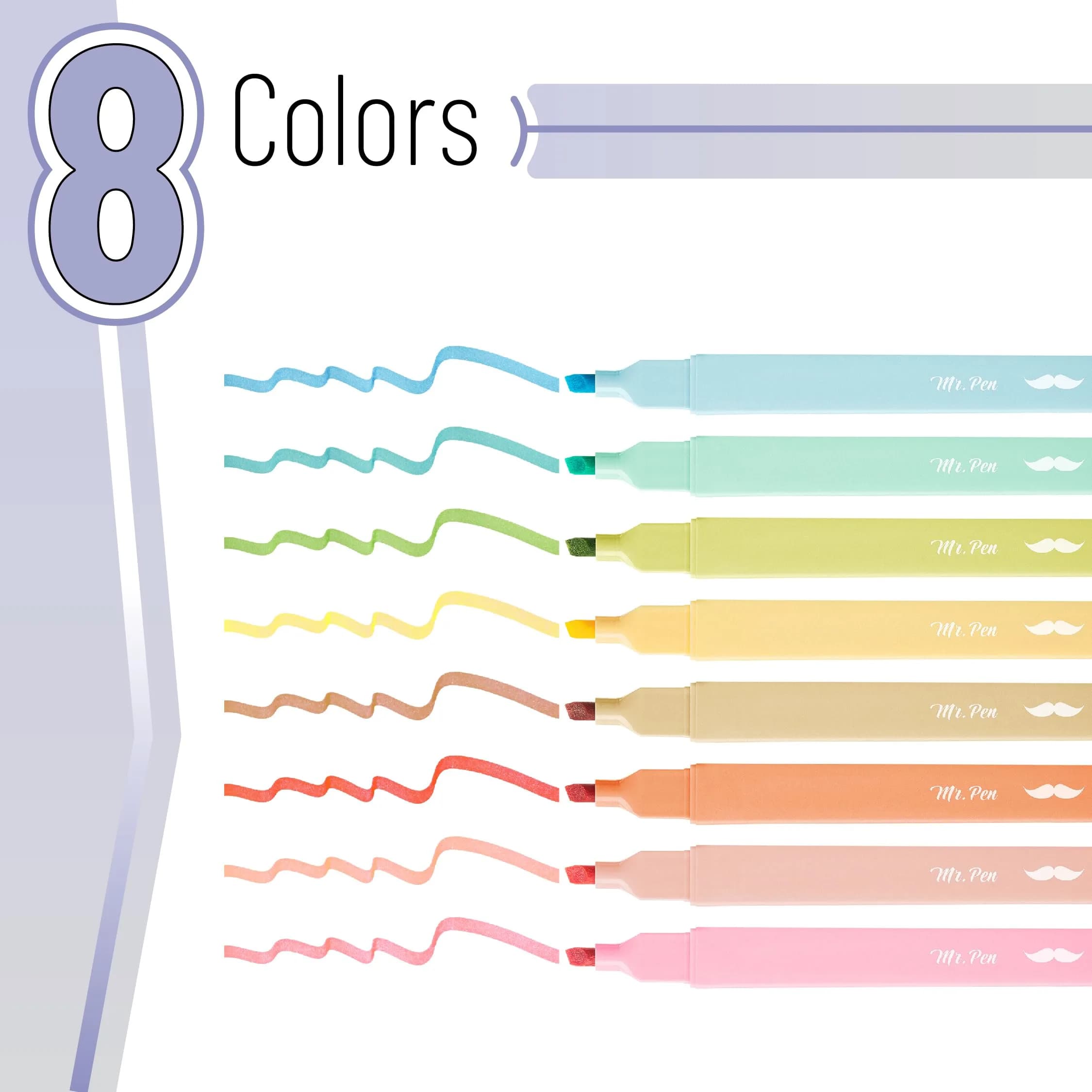 Mr. Pen Aesthetic Highlighters No Bleed, 8 Pack Pastel Colors, Chisel Tip | Smooth Ink Flow Marking Pen - view 2