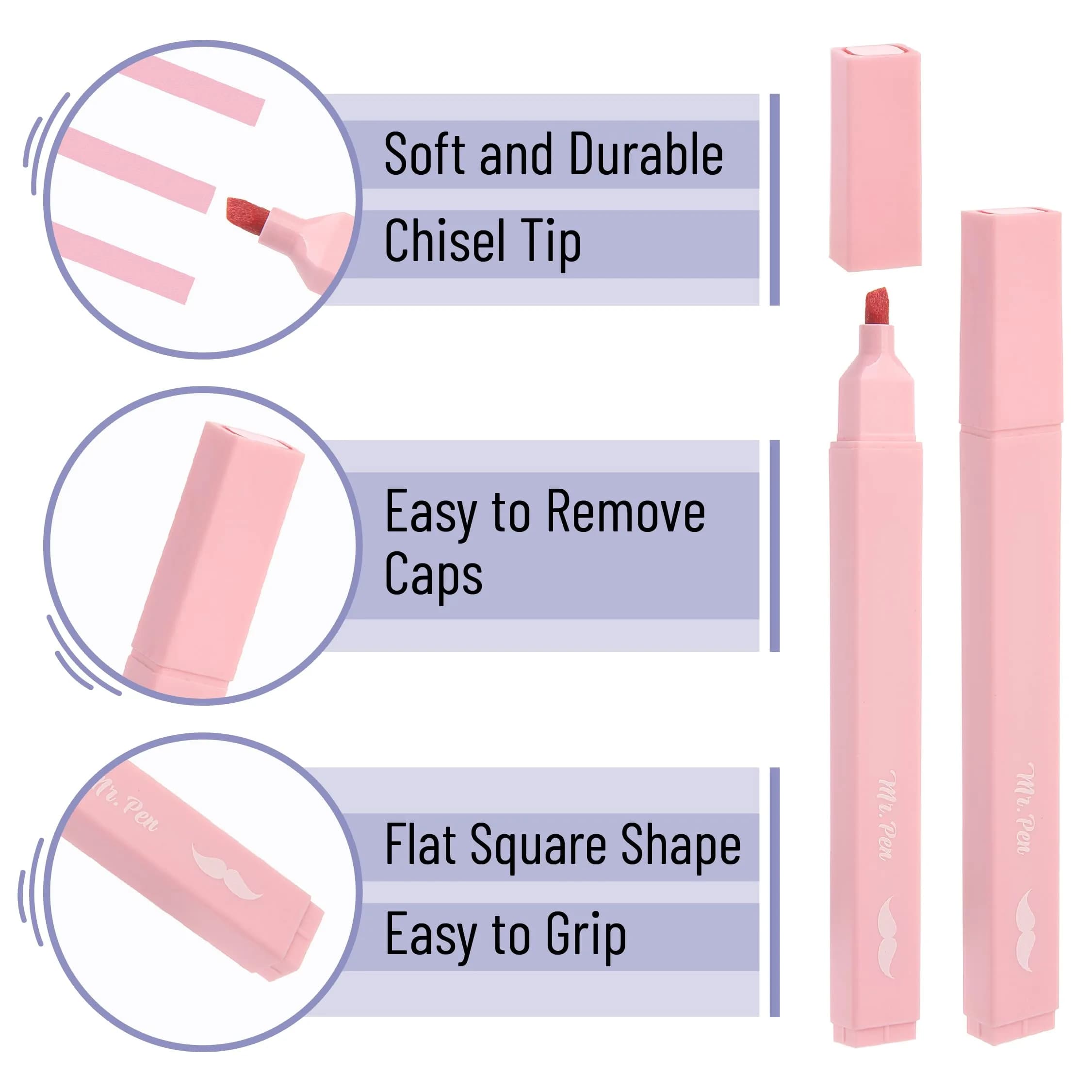 Mr. Pen Aesthetic Highlighters No Bleed, 8 Pack Pastel Colors, Chisel Tip | Smooth Ink Flow Marking Pen - view 3