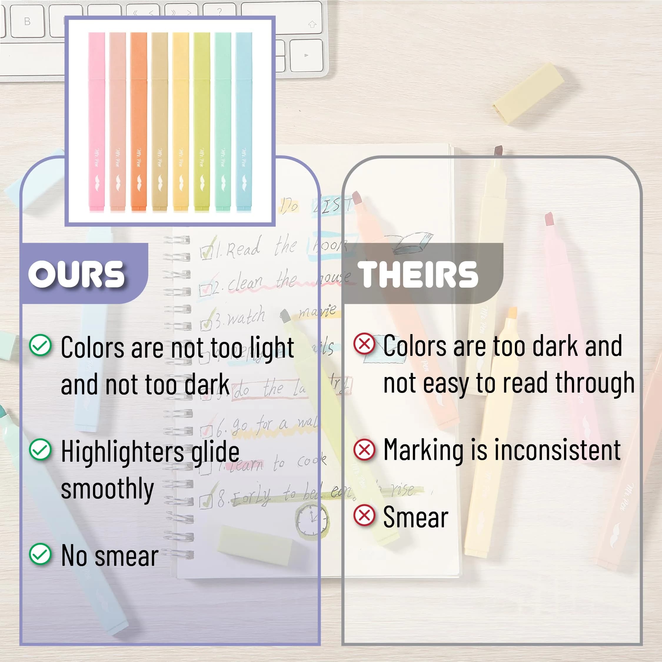 Mr. Pen Aesthetic Highlighters No Bleed, 8 Pack Pastel Colors, Chisel Tip | Smooth Ink Flow Marking Pen - view 5