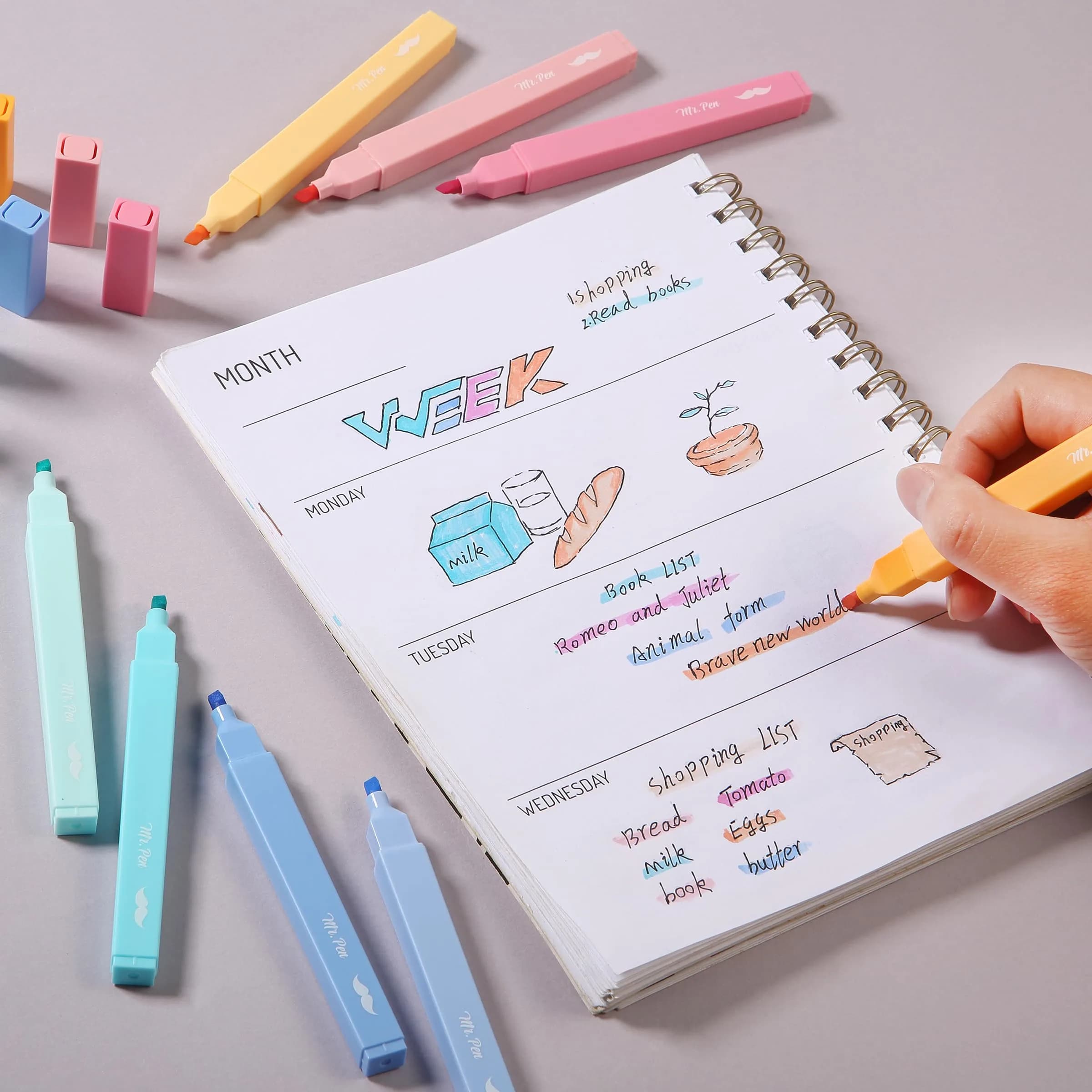 Mr. Pen Aesthetic Highlighters No Bleed, 8 Pack, Fairytale Shades, Chisel Tip | Smooth Ink Flow for Journaling & Study - view 5