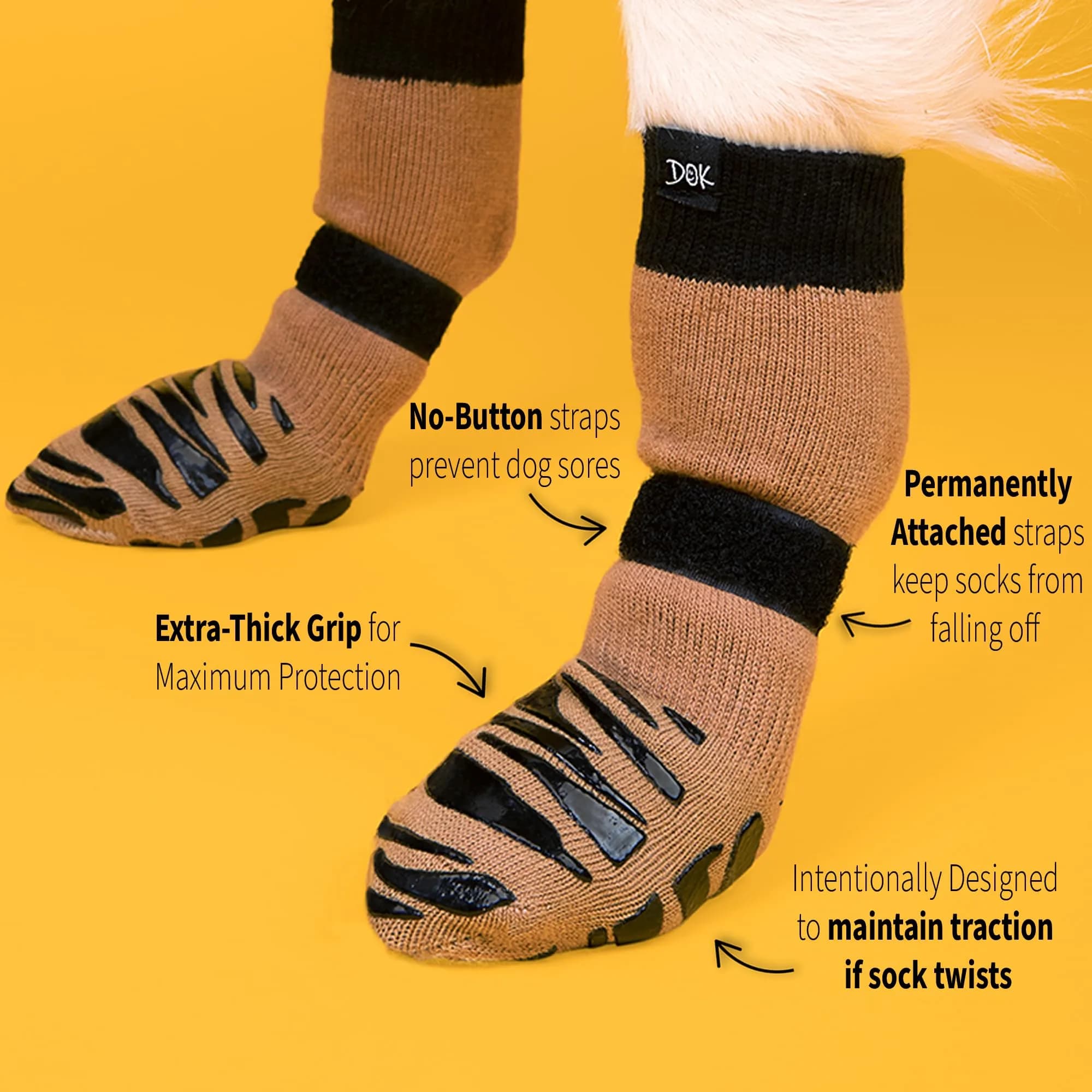 DOK TigerToes Premium Non-Slip Dog Socks Large (2.5"-2.8" Paw Width) | Extra-Thick Grip for Hardwood Floors & Hot Pavement - view 3