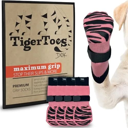DOK TigerToes Non-Slip Dog Socks XL (2.9"-3.4" Paw Width) | 4-Pack for Hardwood Floors & Hot Pavement thumbnail 1