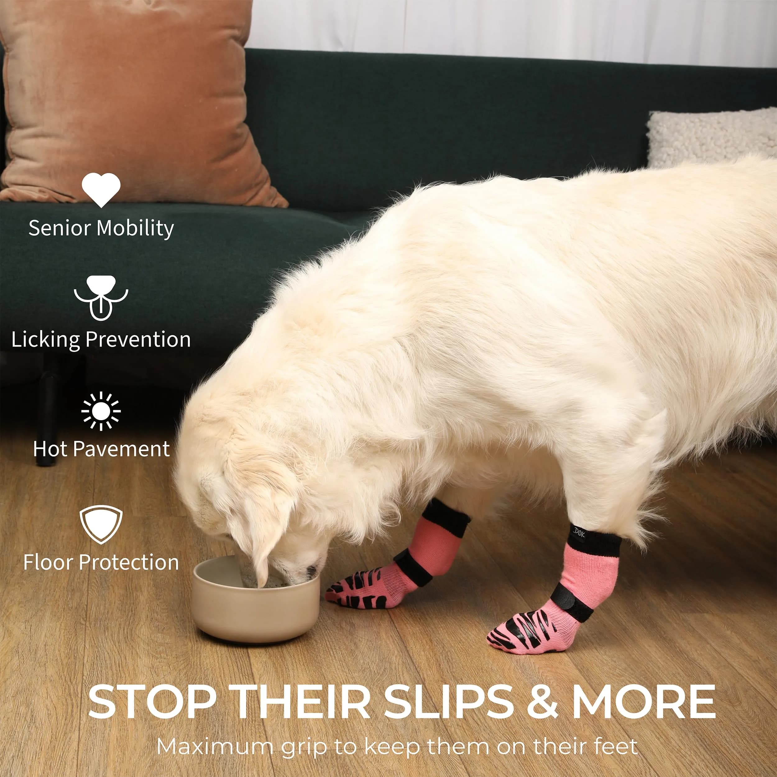DOK TigerToes Sassy Pink Large Non-Slip Dog Socks - 4-Pack Premium Grip for Hardwood Floors - view 2