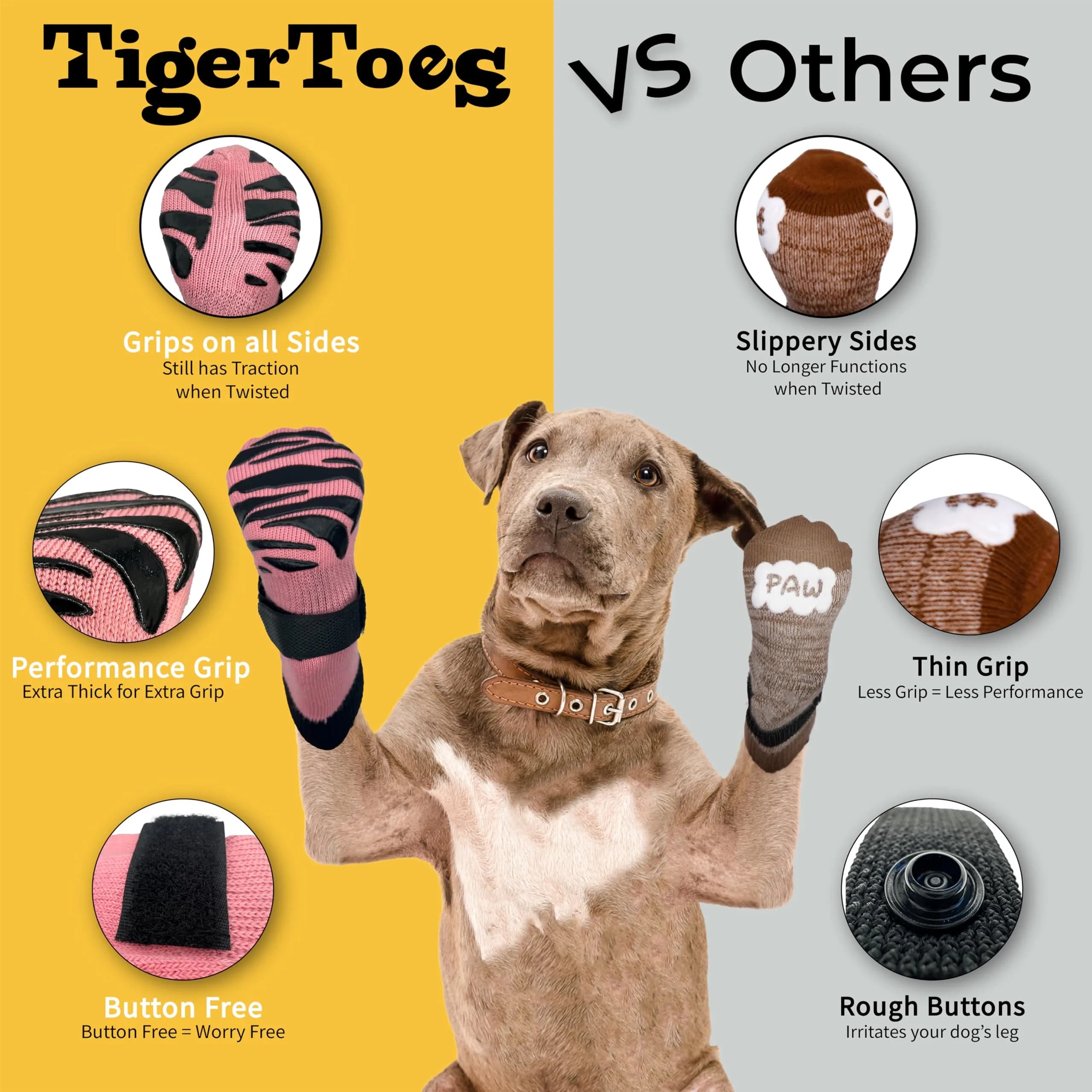 DOK TigerToes Sassy Pink Large Non-Slip Dog Socks - 4-Pack Premium Grip for Hardwood Floors - view 4