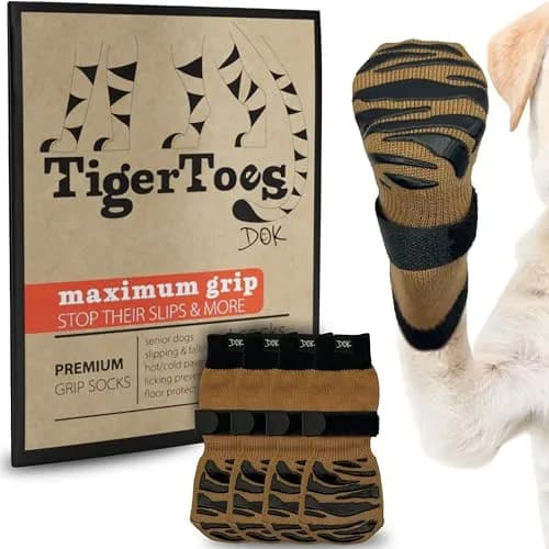DOK TigerToes Premium Non-Slip Dog Socks for Hardwood Floors - Extra-Thick Grip, Small Size (4-Pack) | Prevents Licking, Slipping, and Protects Paws thumbnail 1