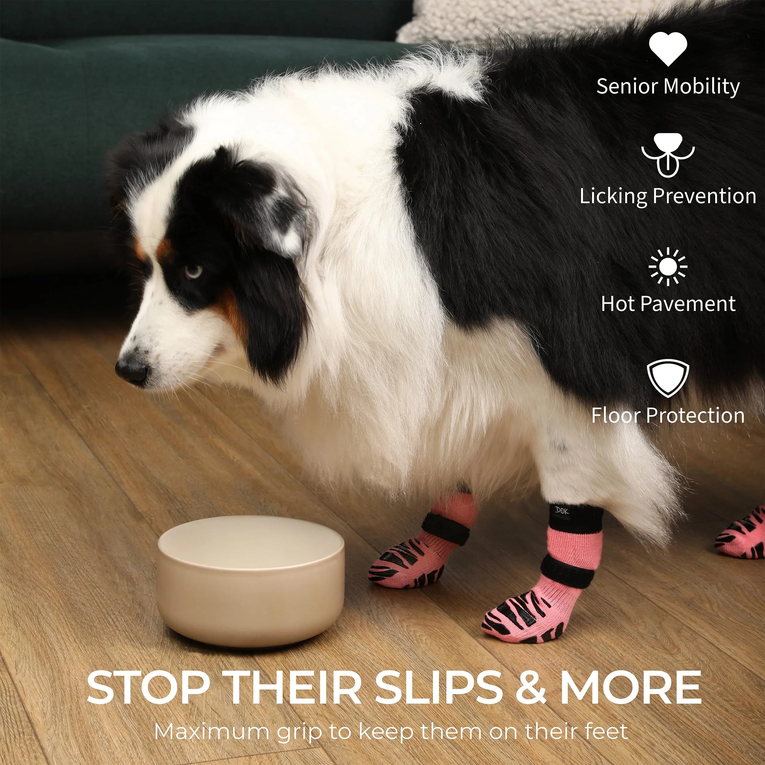 DOK TigerToes Premium Non-Slip Dog Socks Medium (4-Pack) | Extra-Thick Grip for Hardwood Floors & Hot Pavement - view 2