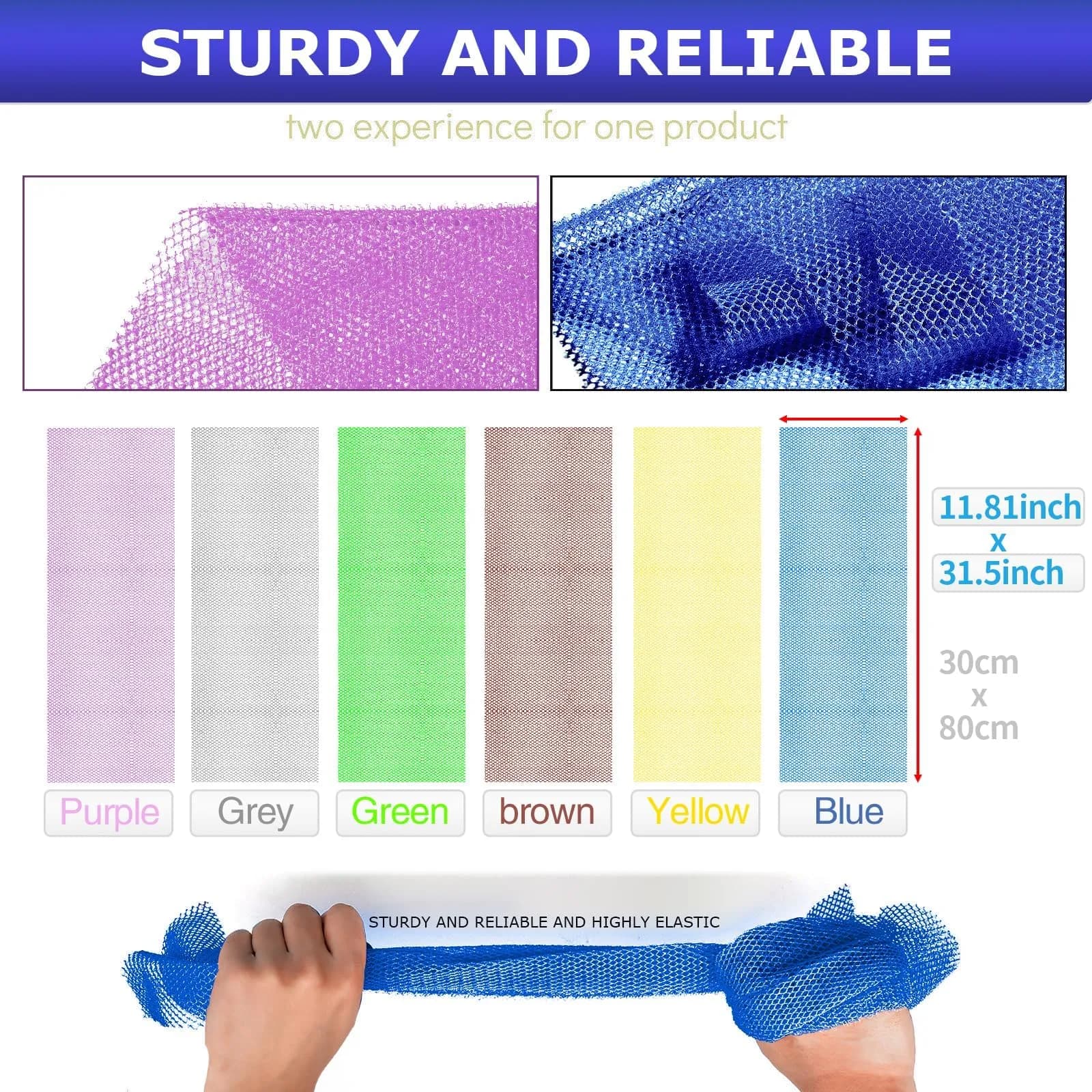 UJFQBH African Net Sponge 80cm (31.5in) Long Bath Sponge Set | 6 Vibrant Colors for Smoother Skin - view 3