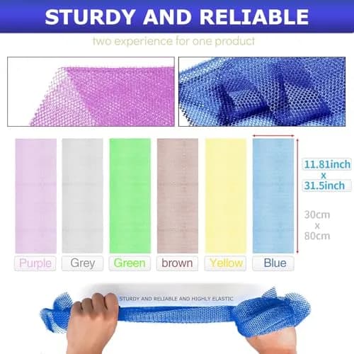 UJFQBH African Net Sponge 80cm (31.5in) Long Bath Sponge Set | 6 Vibrant Colors for Smoother Skin thumbnail 3