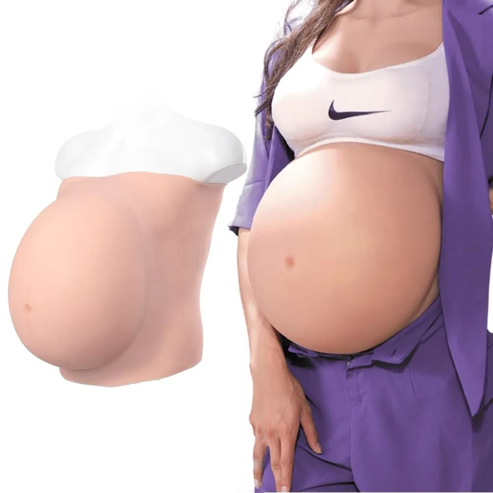 YRZGSAWJ Realistic Fake Pregnant Belly Small/Medium Beige 1.6-2kg (5-10 Months) | Lightweight Cotton-Filled Prop for Cosplay & Film — Beige