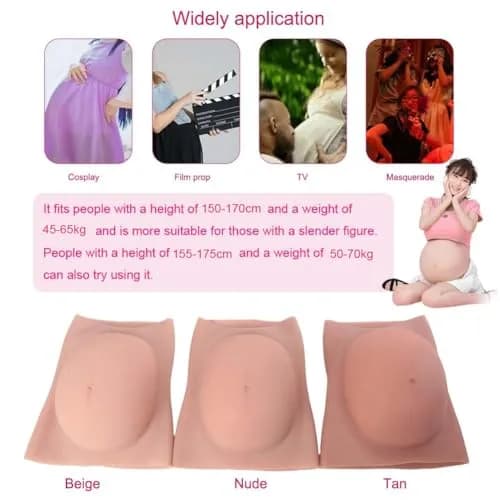 YRZGSAWJ Realistic Fake Pregnant Belly Small/Medium Beige 1.6-2kg (5-10 Months) | Lightweight Cotton-Filled Prop for Cosplay & Film thumbnail 6