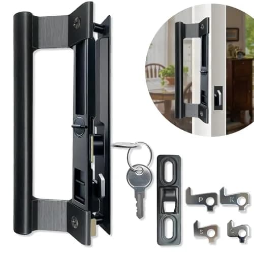 Young Dance Sliding Glass Door Handle Set with Lock | Easy Install, Black, Fits 1-1/8" Door thumbnail 1