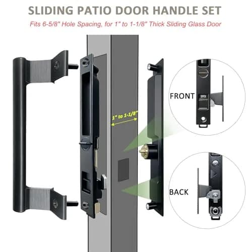 Young Dance Sliding Glass Door Handle Set with Lock | Easy Install, Black, Fits 1-1/8" Door thumbnail 2
