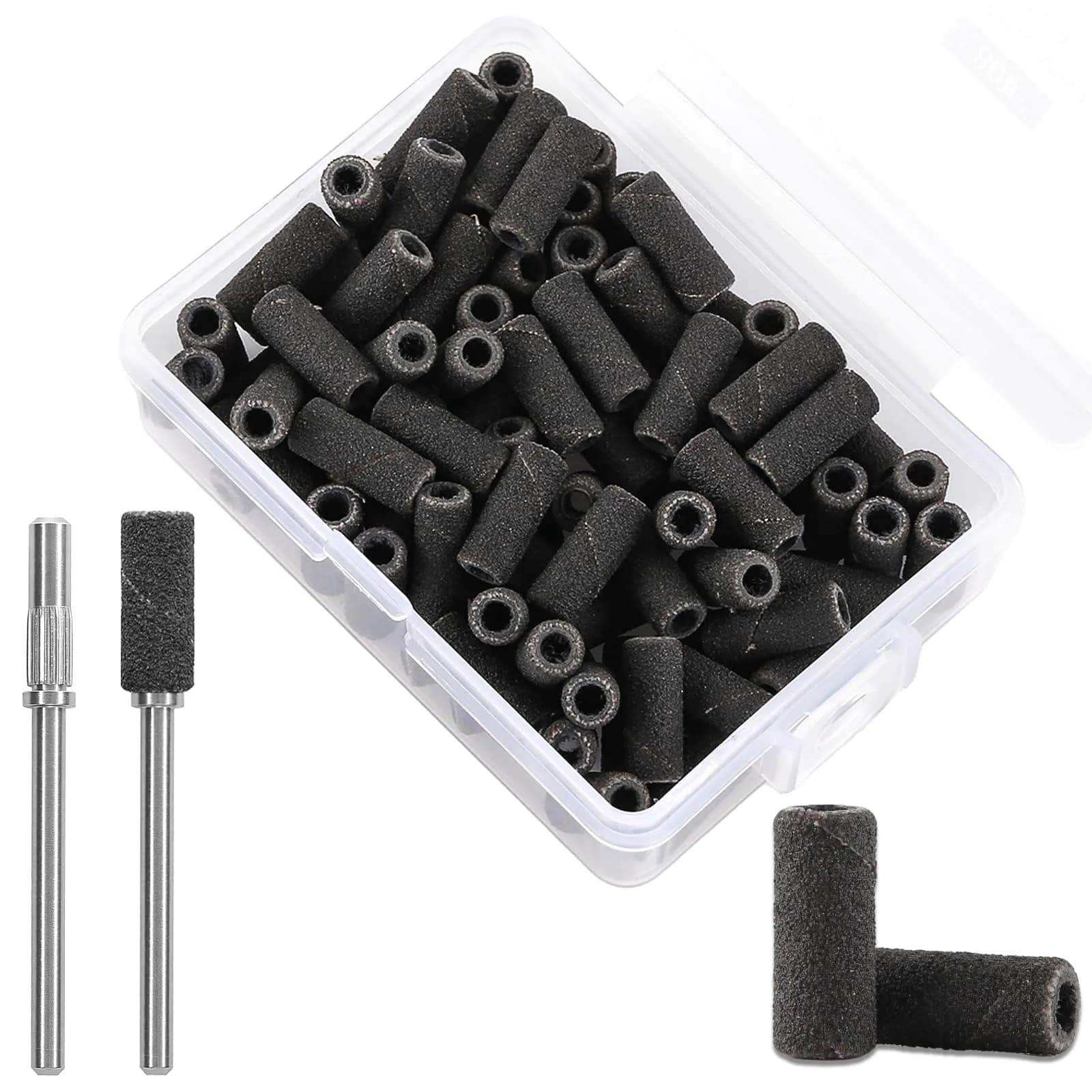C12rtive 100PCS #80 Coarse Grit Small Nail Drill Bits Sanding Bands with Mandrel Bits (102 Count Total) | Professional Acrylic & Gel Nail Shaping — 80#