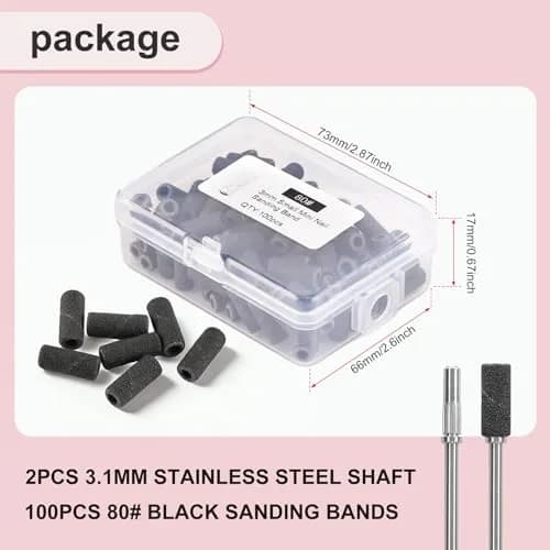 C12rtive 100PCS #80 Coarse Grit Small Nail Drill Bits Sanding Bands with Mandrel Bits (102 Count Total) | Professional Acrylic & Gel Nail Shaping thumbnail 7