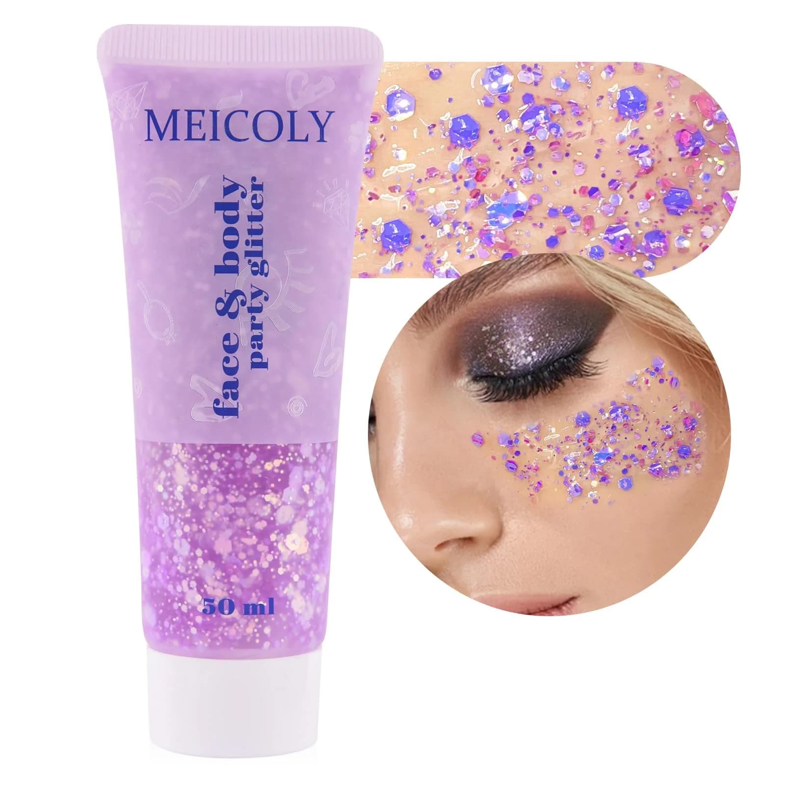 MEICOLY Chameleon Light Purple Glitter Gel | Holographic Chunky Body Glitter for Festivals - main product image