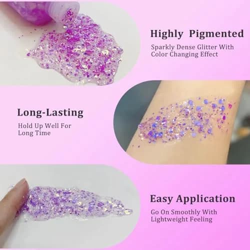 MEICOLY Chameleon Light Purple Glitter Gel | Holographic Chunky Body Glitter for Festivals thumbnail 4