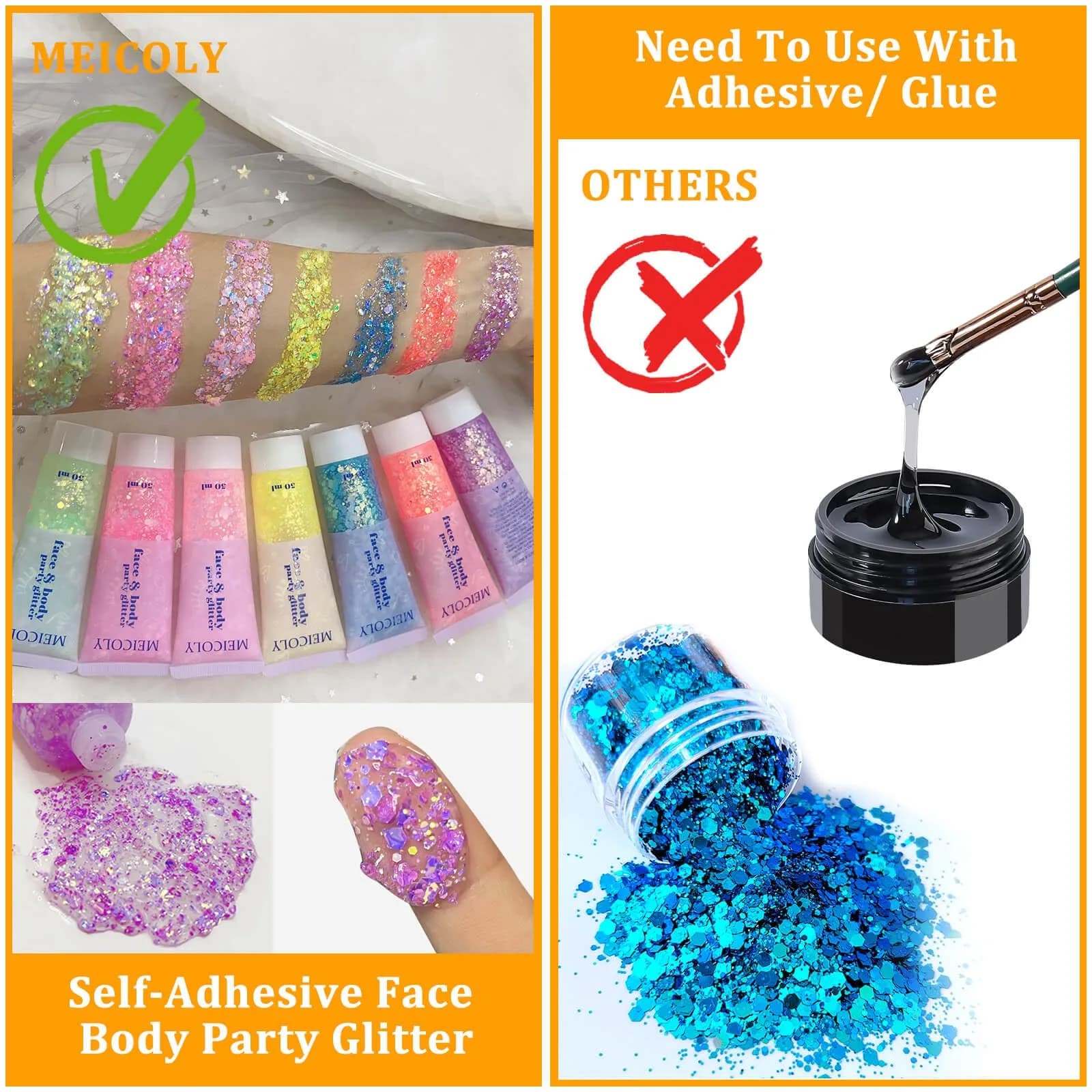 MEICOLY Chameleon Light Purple Glitter Gel | Holographic Chunky Body Glitter for Festivals - view 5