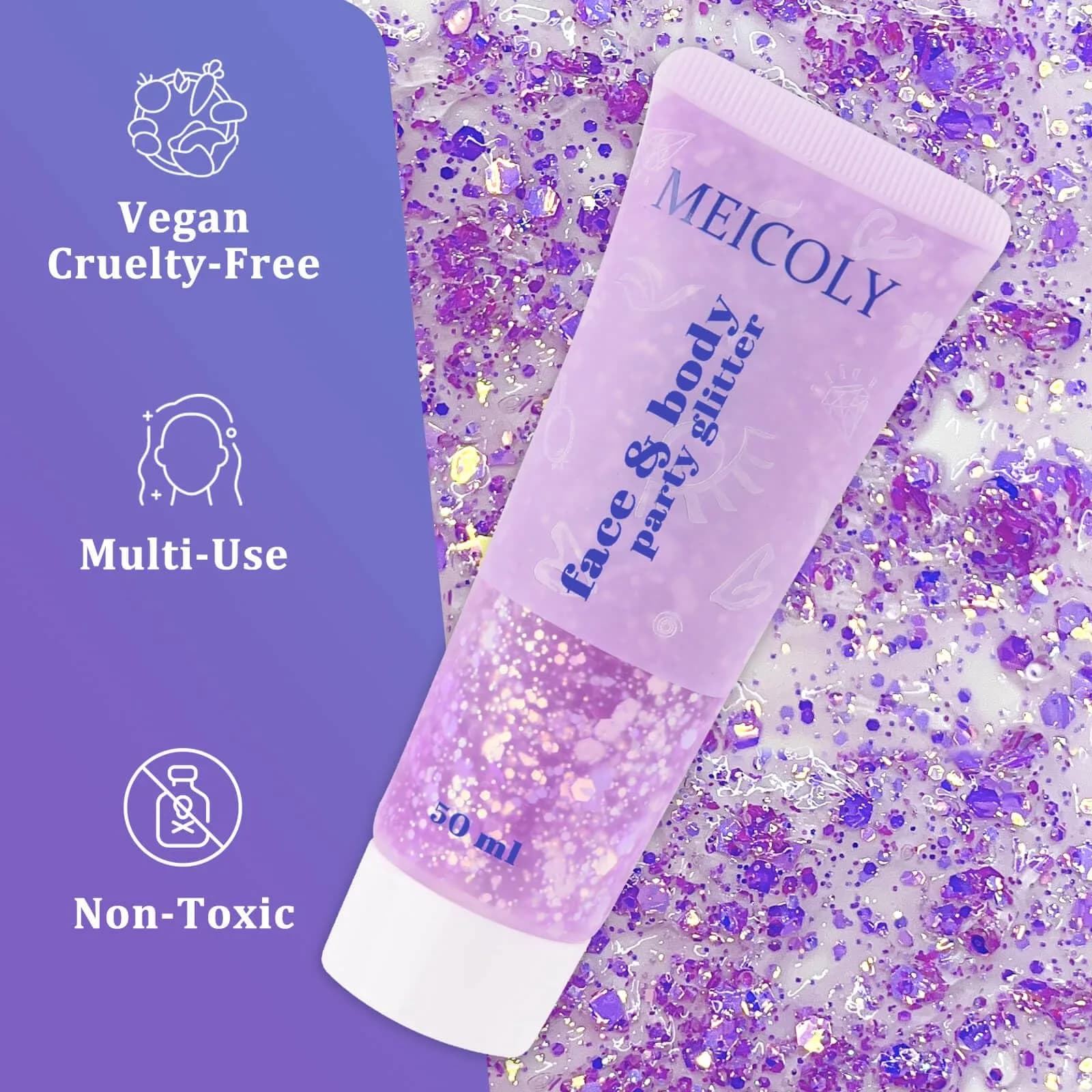 MEICOLY Chameleon Light Purple Glitter Gel | Holographic Chunky Body Glitter for Festivals - view 6