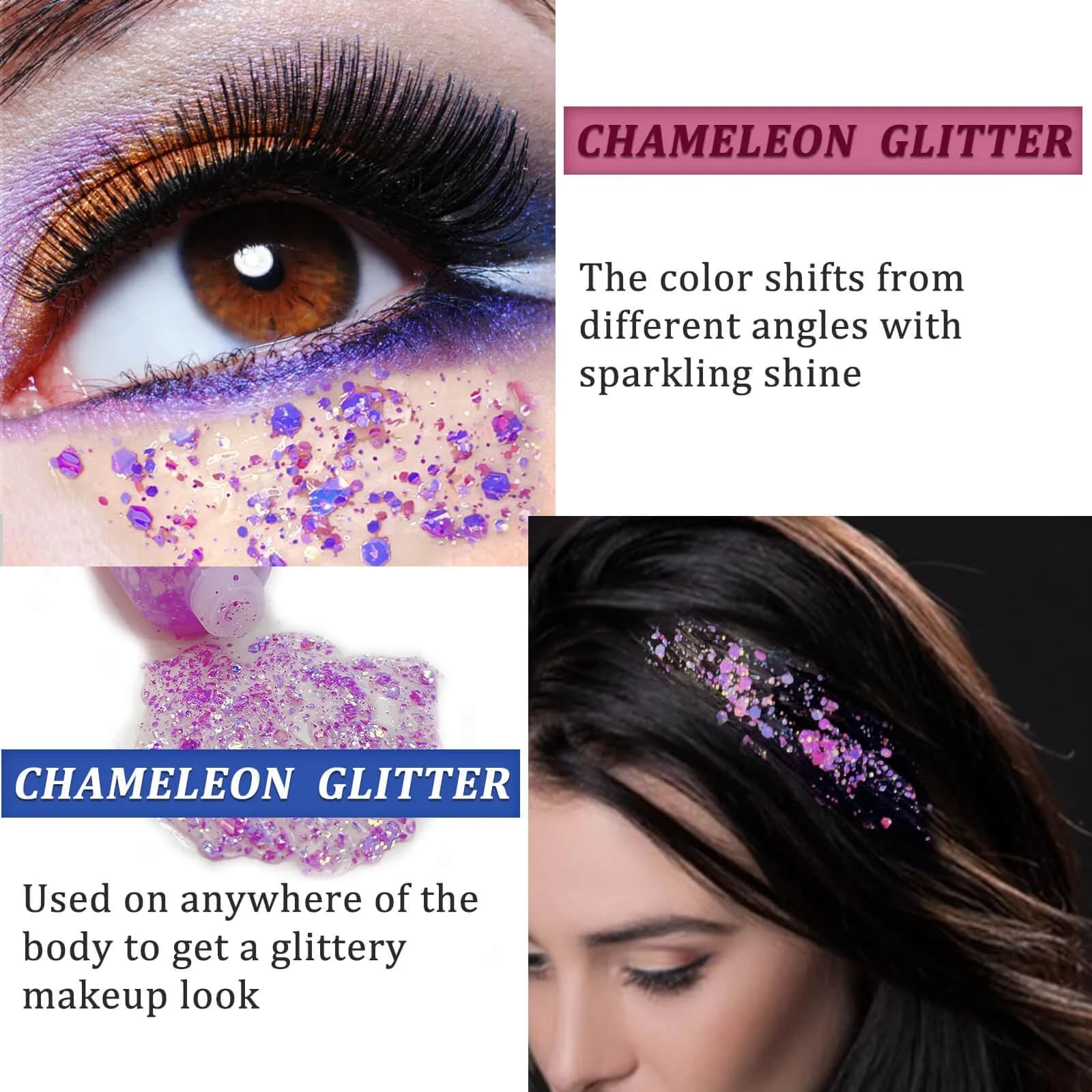 MEICOLY Chameleon Light Purple Glitter Gel | Holographic Chunky Body Glitter for Festivals - view 3
