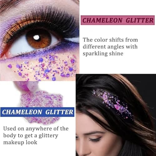 MEICOLY Chameleon Light Purple Glitter Gel | Holographic Chunky Body Glitter for Festivals thumbnail 3
